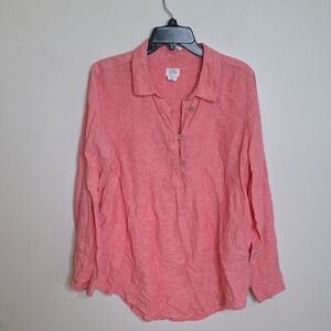 Sigrid Olsen Size large Red Linen Button-Down Shirt